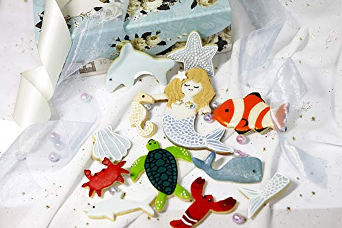 GWHOLE Juego de 12 Moldes para Galletas de Diseño Océano Sirena Tortuga Ballena Delfín Tiburón Cangrejo Estrella de Mar - Acero Inoxidable