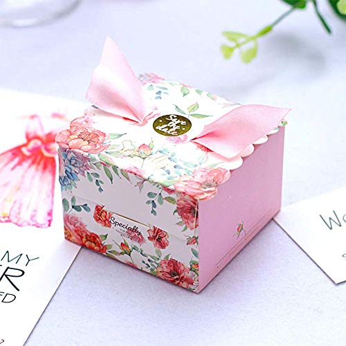 Gwolf Cajas de regalo de boda, 50 cajas de regalo pequeñas para regalos Cajas de golosinas decorativas Caja de regalo de galletas para tartas, Cajas de regalos con cintas para regalos de bodas