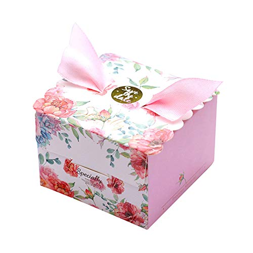 Gwolf Cajas de regalo de boda, 50 cajas de regalo pequeñas para regalos Cajas de golosinas decorativas Caja de regalo de galletas para tartas, Cajas de regalos con cintas para regalos de bodas