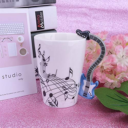 GZSC Reutilizable Taza de café Guitarra Creativa Taza de cerámica Taza de café de Viaje Tazas y Tazas portátiles for té y café Taza de música con Mango (Color : A)