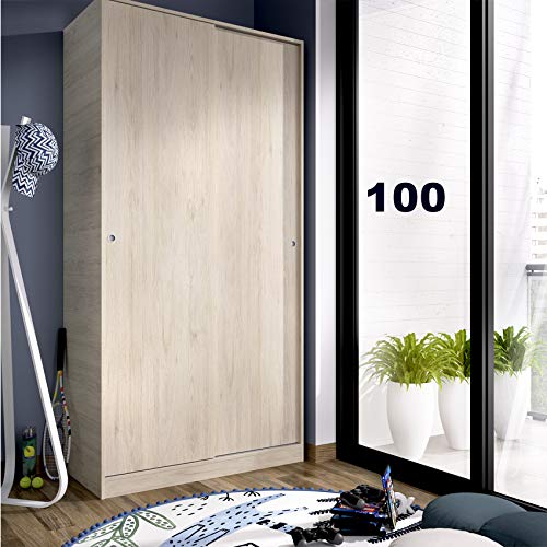 HABITMOBEL Armario Puertas correderas Estrella 100 cm de Ancho Alto 204cm Color Natural
