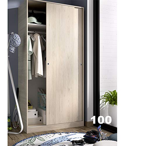 HABITMOBEL Armario Puertas correderas Estrella 100 cm de Ancho Alto 204cm Color Natural