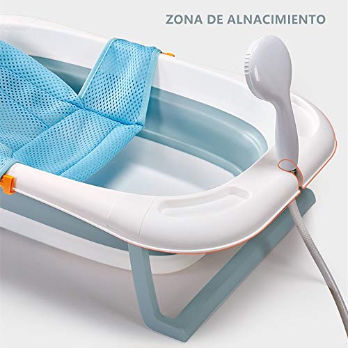 Haioo Bañera Plegable Bebé, Bañeras para Bebes de Viaje de 0 a 36 meses (Azul, Cojín + Termómetro)