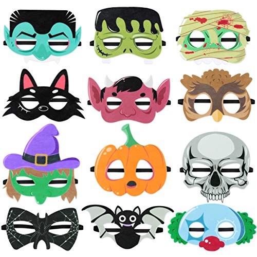 Hakka 12 Piezas Máscara de Halloween Máscara de Fieltro Animal Calabaza Murciélago Calavera Bruja Payaso Fiesta Máscara de Niños Máscara para Fiesta de Halloween