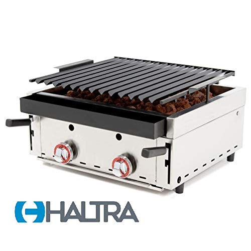 Haltra Barbacoa a Gas Piedra volcánica, 60BARH con Parrilla pavonada Regulable, 3 Alturas, Medidas 600X600X260h mm