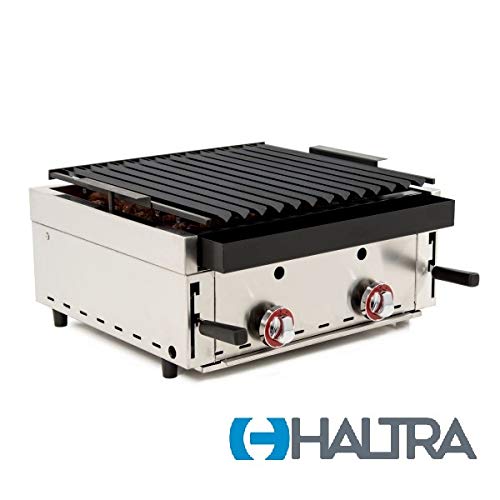 Haltra Barbacoa a Gas Piedra volcánica, 60BARH con Parrilla pavonada Regulable, 3 Alturas, Medidas 600X600X260h mm