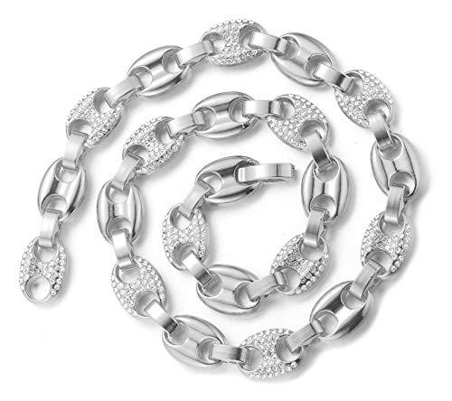 Halukakah Cadenas de Oro Hombre,Blanco Oro Plateado Gargantillas Collares,Plata,Miami Cadena de Granos de Café,90cm,con Caja