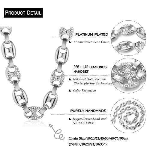 Halukakah Cadenas de Oro Hombre,Blanco Oro Plateado Gargantillas Collares,Plata,Miami Cadena de Granos de Café,90cm,con Caja