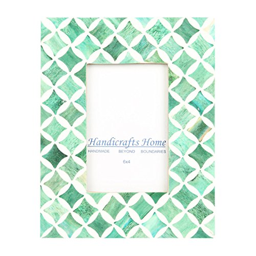 Handicrafts Home - Marco de fotos (10 x 15 cm), diseño de mosaico marroquí, color verde y blanco hueso, Star, 4 x 6
