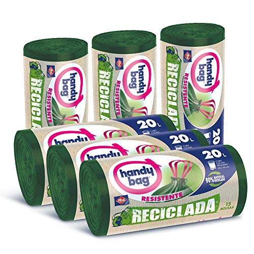 Handy Bag 20 L Basura 20L, 90% Reciclado, Extra Resistentes, 90 Bolsas, Plástico