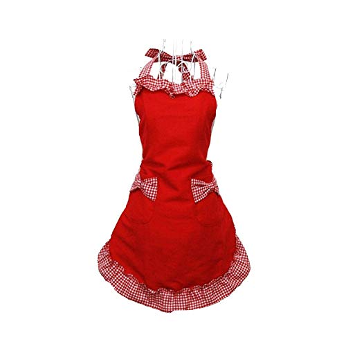 HANERDUN - Delantal de cocina para mujer, delantal vintage, negro con volantes, bonito, delantal para mujer con 2 bolsillos