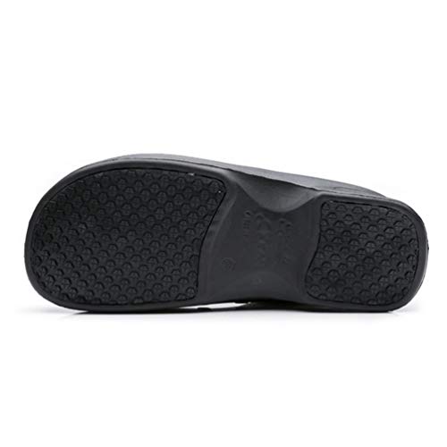 Haobing Unisex Zapatos de Trabajo para Restaurante Calzado de Seguridad para Cocineros Antideslizante Zapato Chef (Negro#1, 42 EU)