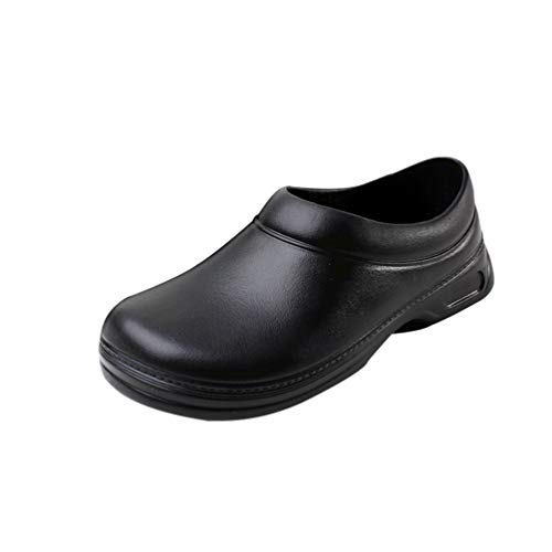 Haobing Unisex Zapatos de Trabajo para Restaurante Calzado de Seguridad para Cocineros Antideslizante Zapato Chef (Negro#1, 42 EU)