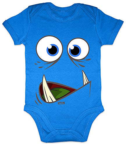 Hariz - Body de manga corta para bebé con cara de monstruo grande, incluye tarjeta de regalo Royal Königs azul 0 – 3 meses