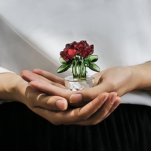 H&D - Figura decorativa, diseño de rosas de cristal con caja de regalo