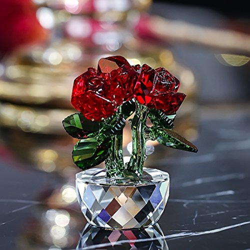 H&D - Figura decorativa, diseño de rosas de cristal con caja de regalo