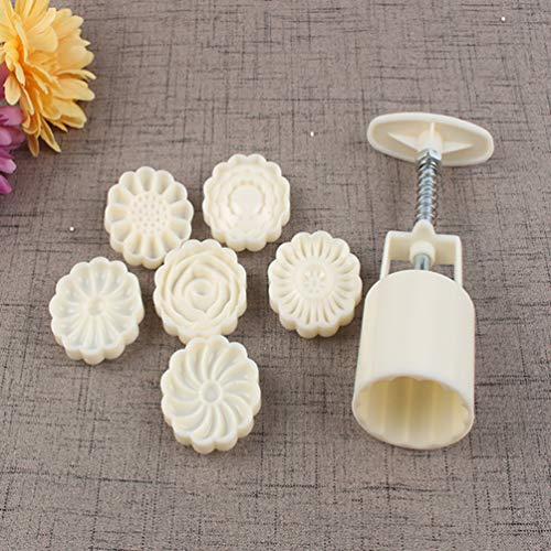 Healifty - Moldes de sellos para tartas de luna, diseño de flores, galletas, lunas, tartas, sellos, émbolos, cortadores de galletas, diseño de luna, 1 juego de 50 g