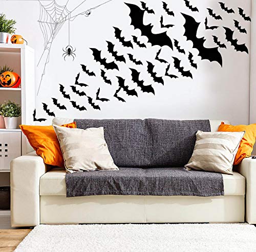 heekpek 60 Piezas Murciélago 3D Pegatina de Pares Murciélago Negro Adornos de Pared Fiesta de Halloween Decoración de Ventana Hogar