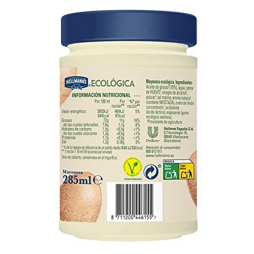 Hellmann's Mayonesa Ecológica, 285 ml