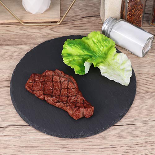 Hemoton Tabla de Quesos Piedra Pizarra Pizarra Bandeja para Servir Gourmet Bandeja de Embutidos Redonda Plato de Sushi Bandeja de Barbacoa para Carnes Aperitivos Frutas Secas 25Cm (Negro)