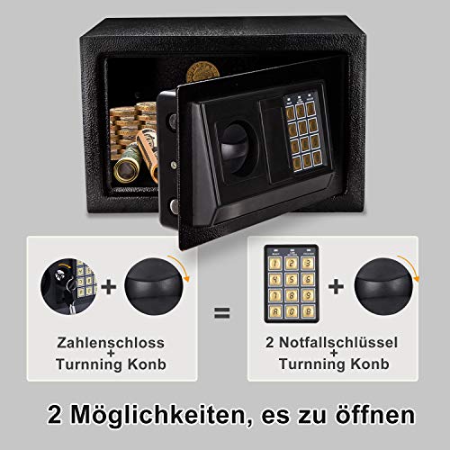 Hengda Caja Fuerte electrónica 31x20x20 cm para Oficina o Uso doméstico Caja de Seguridad para Montaje en Pared o Suelo