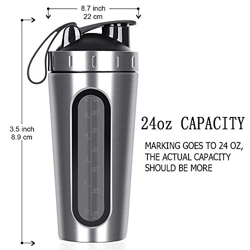 HEOMU Shaker de Proteína en Polvo Proteína Coctelera de Acero Inoxidable, 700 ml Plateado
