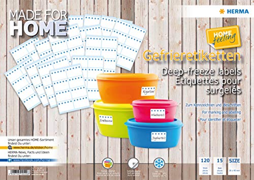 HERMA 15549 - Etiquetas autoadhesivas para congelar hasta -30 °C, color blanco, 40 x 26 mm, para la oficina, cocina, hogar y mermelada, 120 pequeñas etiquetas para el hogar