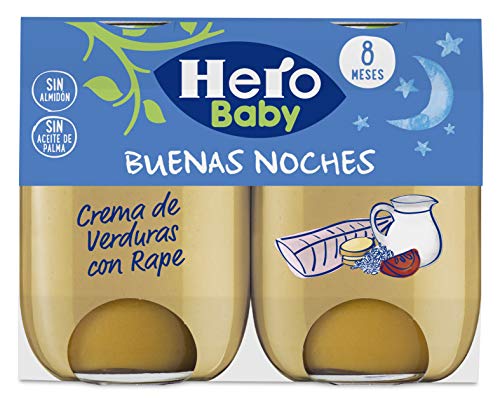 Hero Baby Buenas Noches Crema de Verduras con Rape Tarrito de Puré para Bebés a partir de 8 meses, 190 g