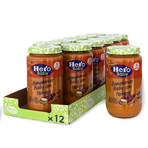 Hero Baby - Tarrito de Zanahorias Baby con Ternera, Ingredientes Naturales, para Bebés a Partir de los 6 Meses - Pack de 12 x 235 g