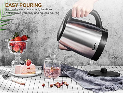 Hervidor de Agua Eléctrico, 1.7L KIKET Hervidor de agua de acero inoxidable pulido, 2200W Hervidor Rápido, Sistema de protección contra la ebullición en seco y Apagado Automático, Libre de BPA