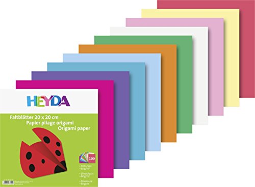 Heyda 204875520 - Paquete de 100 hojas de papel para origami (20 x 20 cm, 60 g/m²), colores variados