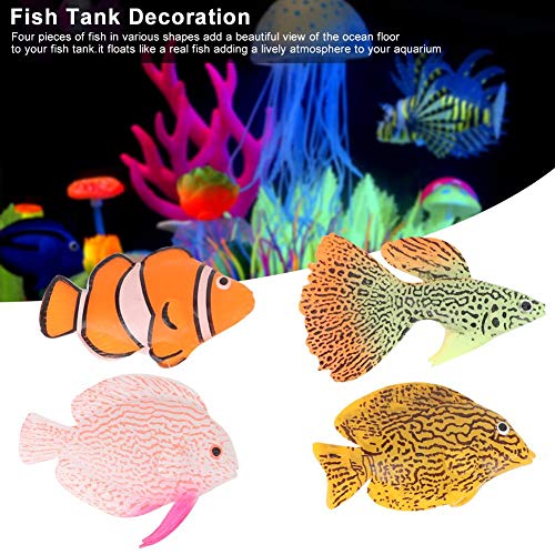 Hffheer Peces Artificiales de Acuario, 4 Piezas/Set Efecto Brillante Peces Falsos de Silicona realistas Peces móviles flotantes Decoración de Tanque de Peces Adorno Flotante
