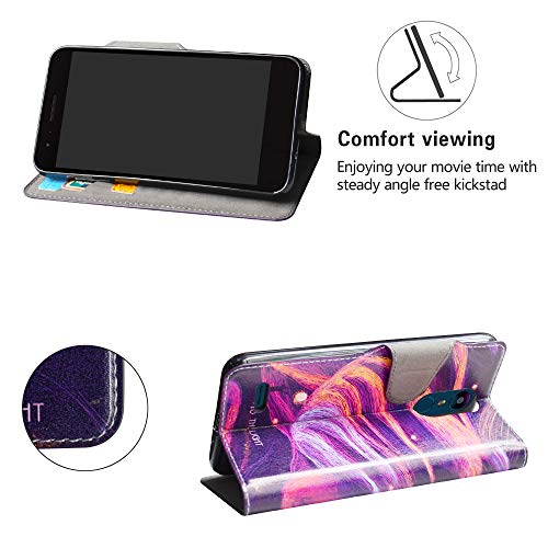HHDY LG K8 2018 Funda, Diseño PU Cuero Libro Soporte Plegable y Ranuras para Tarjetas Dibujos Caso Cover para LG K8 2018 / K9 2018,Brilliant Purple