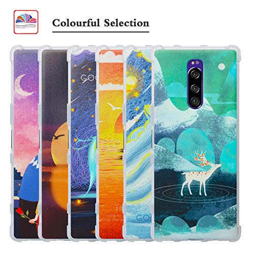 HHDY Sony Xperia 1 Funda, Pintura Ultrafina Suave TPU Silicona Diseño de Bumper Cojín de Aire Protección Cover para Sony Xperia 1 / Xperia XZ4,Green Sika Deer