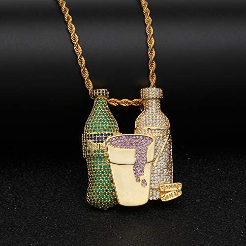 Hip Hop - Colgante de copa de vino para hombre (oro, plata, dos colores), 123, dorado, Size