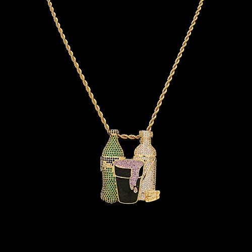 Hip Hop - Colgante de copa de vino para hombre (oro, plata, dos colores), 123, dorado, Size