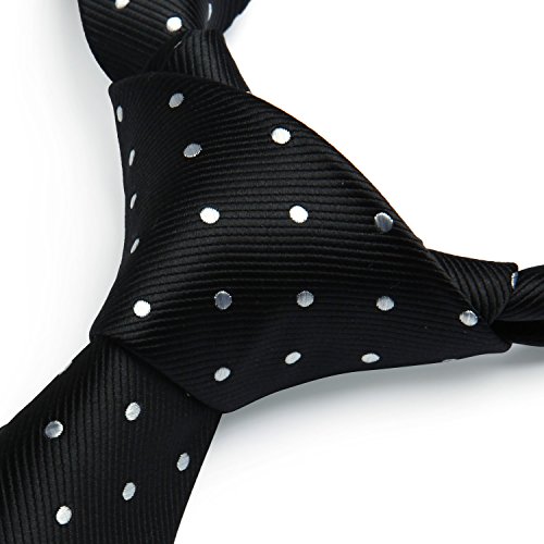 HISDERN Dot Floral Wedding Tie Panuelo para hombres Corbata y bolsillo cuadrado Pure negro/blanco