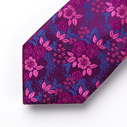 HISDERN Extra largo Floral Paisley lazo del panuelo Hombres Corbata & Plaza de bolsillo Conjunto Rosado azul
