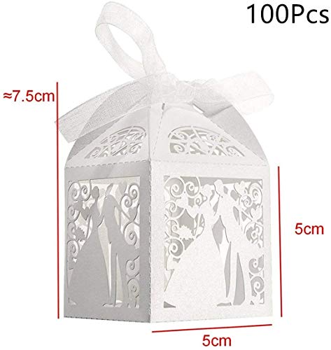 HJ Stay Real 100 Piezas Boda Cajas para Dulces, Regalo Cajas Papel con Cintas, Diseño de Jaula, Recuerdo, Decoración para Boda, Regalos de Invitados, Ideal para Caramelos, Bombones, etc.