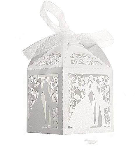 HJ Stay Real 100 Piezas Boda Cajas para Dulces, Regalo Cajas Papel con Cintas, Diseño de Jaula, Recuerdo, Decoración para Boda, Regalos de Invitados, Ideal para Caramelos, Bombones, etc.