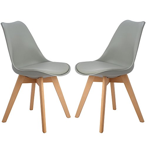 H.J WeDoo Pack de 2 Silla de Comedor Silla escandinava, Pata Madera de Haya y Asiento Acolchado, Estilo nórdico - Gris