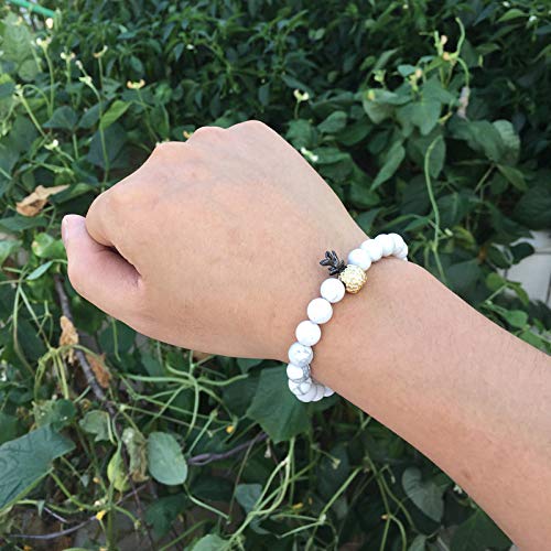 HLII Pulsera De Cuentas para Mujer,Amantes De La Piedra Volcánica De Lava Natural Pulsera De Piña Cuentas De Piedra Pulsera Blanca Joyería Femenina Pulso Pull Punk De Los Hombres