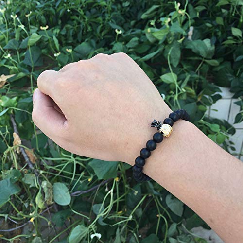 HLII Pulsera De Cuentas para Mujer,Amantes De La Piedra Volcánica De Lava Natural Pulsera De Piña Cuentas De Piedra Pulsera Negra Joyería Femenina Pulso Pull Punk De Los Hombres