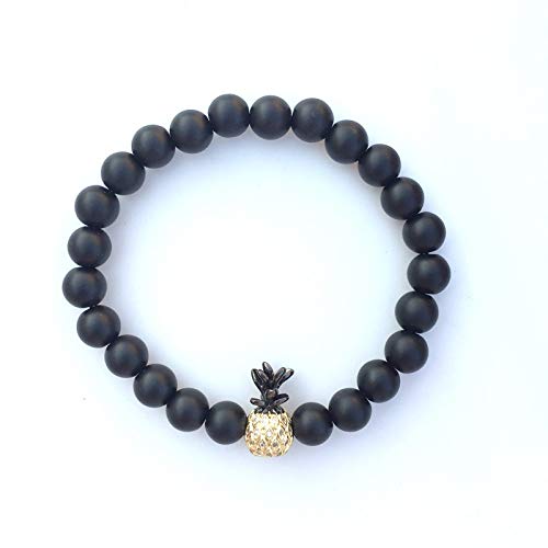 HLII Pulsera De Cuentas para Mujer,Amantes De La Piedra Volcánica De Lava Natural Pulsera De Piña Cuentas De Piedra Pulsera Negra Joyería Femenina Pulso Pull Punk De Los Hombres
