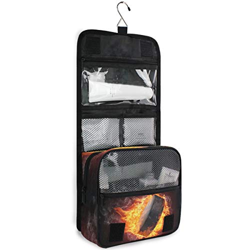 Hockey sobre hielo con llama fuego bolsa de aseo multifunción bolsa de cosméticos viaje colgante bolsa de maquillaje bolsa de almacenamiento portátil para mujeres niña