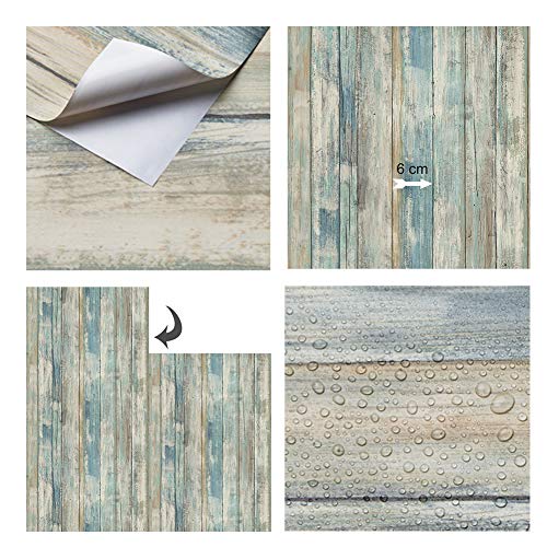 Hode Papel Adhesivo para Muebles Madera Azul Papel Autoadhesivo desprendible desprendible Decorativo para Paredes Papel Pintado 60X300cm