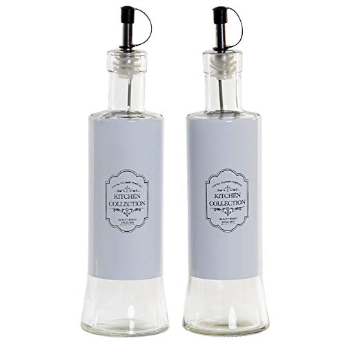 Hogar y Mas Aceitera y Vinagrera Cristal para Cocina en Set 2, Diseño Vintage 350 ml. Aceiteras y Vinagreras Originales 6,5X6,5X24,5 cm