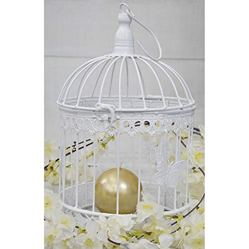 Hogar y Mas Jaula Blanca Decorativa de Metal, Elegante y Original Mariposas. Decoración Jaulas Boda, Comunión, Jardín. - Grande