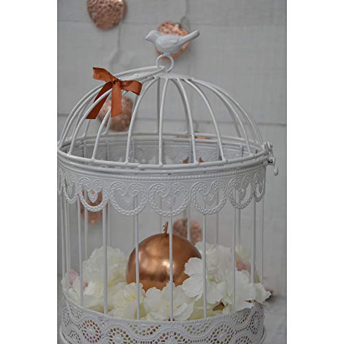 Hogar y Mas Jaula Blanca Decorativa de Metal, Elegante y Original Pajaro. Decoración Jaulas Boda, Comunión, Jardín, Navidad. - Grande