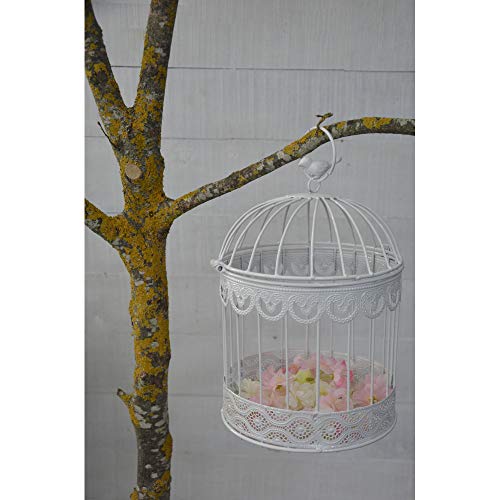 Hogar y Mas Jaula Blanca Decorativa de Metal, Elegante y Original Pajaro. Decoración Jaulas Boda, Comunión, Jardín, Navidad. - Grande